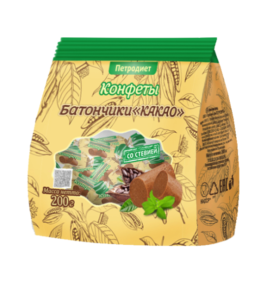 Изображение товара Конфеты неглазирванные батончик Петродиет на фруктозе со стевией Какао 200г Конфеты неглазирванные батончик Петродиет на фруктозе со стевией Какао 200г фотография