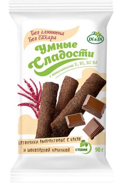 Изображение товара Батончики Умные сладости амарантовые с какао и шоколадной начинкой 90г Батончики Умные сладости амарантовые с какао и шоколадной начинкой 90г фотография